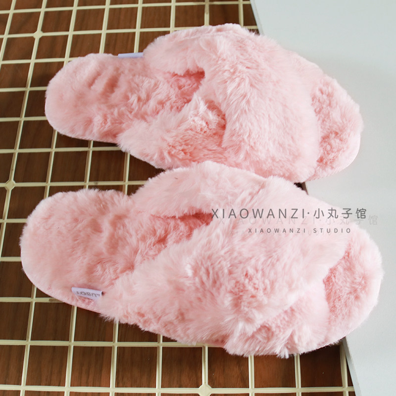 出口美国保真原单毛毛拖鞋鞋室内地板鞋秋冬交叉女士拖鞋家居鞋女,淘宝优惠券,粉丝福利购,淘宝优惠卷