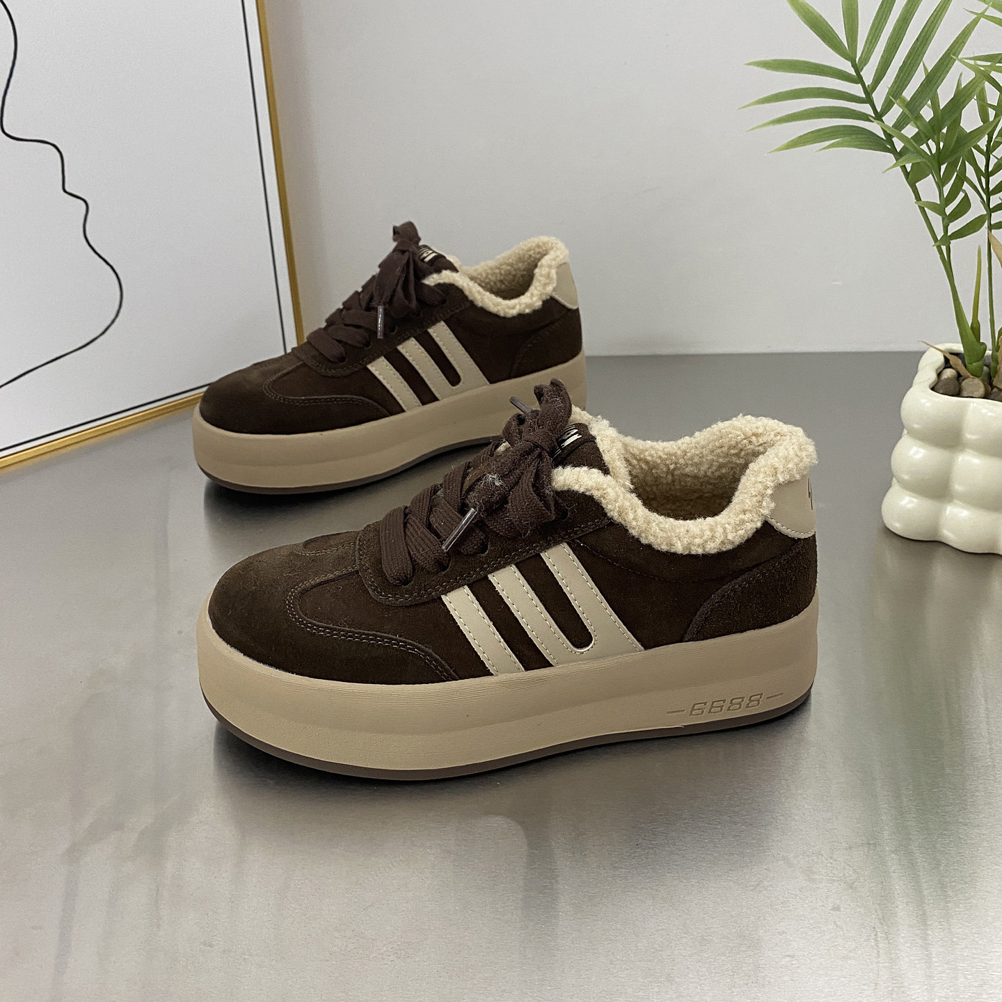 真皮厚底加绒保暖阿甘德训鞋女棉鞋2025冬新款复古休闲板鞋毛毛鞋,淘宝优惠券,粉丝福利购,淘宝优惠卷