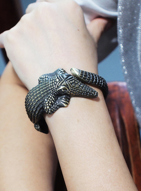 欧美风夸张鳄鱼大牌古青铜手镯