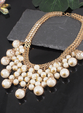 夸张仿珍珠韩版短款夜店吊坠项链