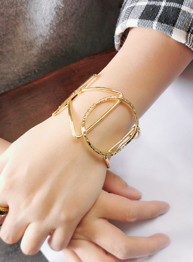 欧美时尚精致几何设计袖口手镯镀金独特光泽手镯非洲流行百搭饰品