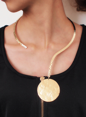 欧美夸张金属几何项链 复古时尚个性百搭项圈项链配饰品女