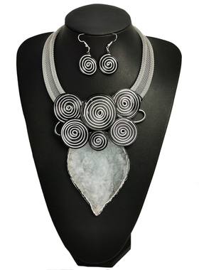 欧美跨境手工项链耳环套装夸张水晶树叶吊坠宴会饰品necklace项链