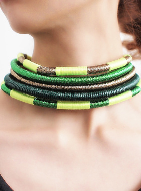 项链欧美时尚夸张拼色编织绳