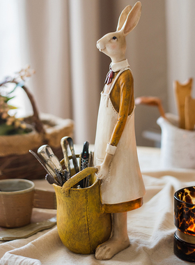 【掬涵】兔子装饰收纳瓶餐具桌面摆件笔筒筷子筒工具盒文艺插画风
