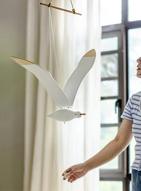 会飞的海鸥客厅阳台飘窗空中悬挂吊饰地中海艺术创意木质飞鸟挂饰