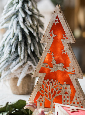 美式圣诞气氛装饰灯箱灯盒摆件壁挂小夜灯圣诞树星星雪人