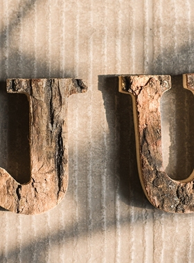 天然树皮原木装饰字母白桦木树皮摆件墙饰道具DIY北欧ZAKKA