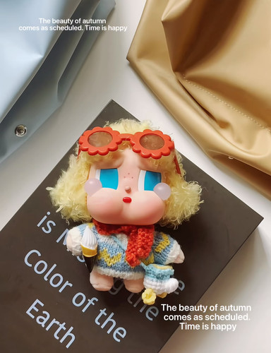 Crybaby娃衣毛衣黄色系穿搭搪胶公仔挂件手工娃衣哭娃针织包包 - 图0