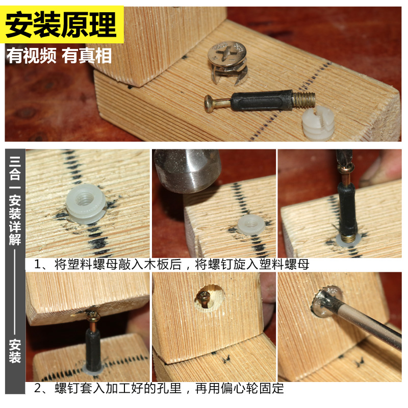 门柜三合一连接件木工开孔器钻头套装 偏心轮15mm8mm10mm打孔钻头 - 图2
