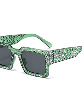 欧美复古长方形镶钻墨镜