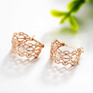 珂兰法式花丝18K金耳环女玫瑰金耳饰欧美时尚设计耳扣送女友礼物