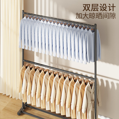 双层衣架衣帽架挂衣服架子家用落地卧室不占空间衣架简易晾衣架子 - 图2