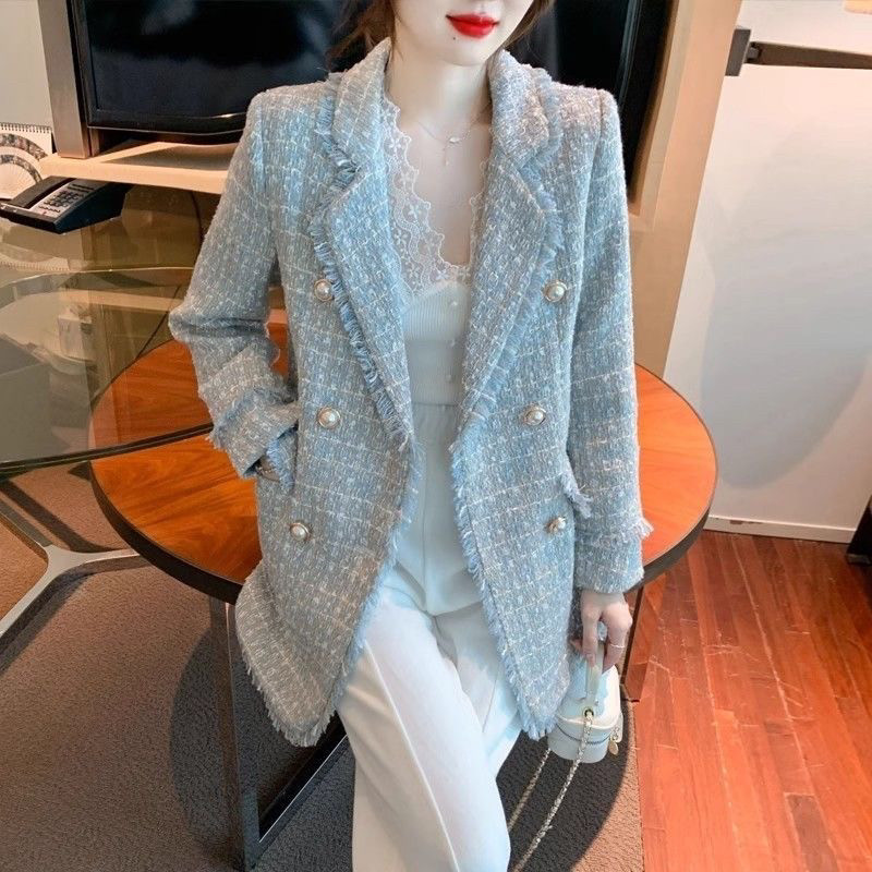 大码小香风粗花呢西装外套女春秋新款高级感气质休闲双排扣小西服,淘宝优惠券,粉丝福利购,淘宝优惠卷