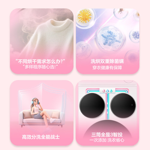 海尔出品统帅三筒懒人洗衣机干衣机套装12.5kg全自动ProMax - 图0