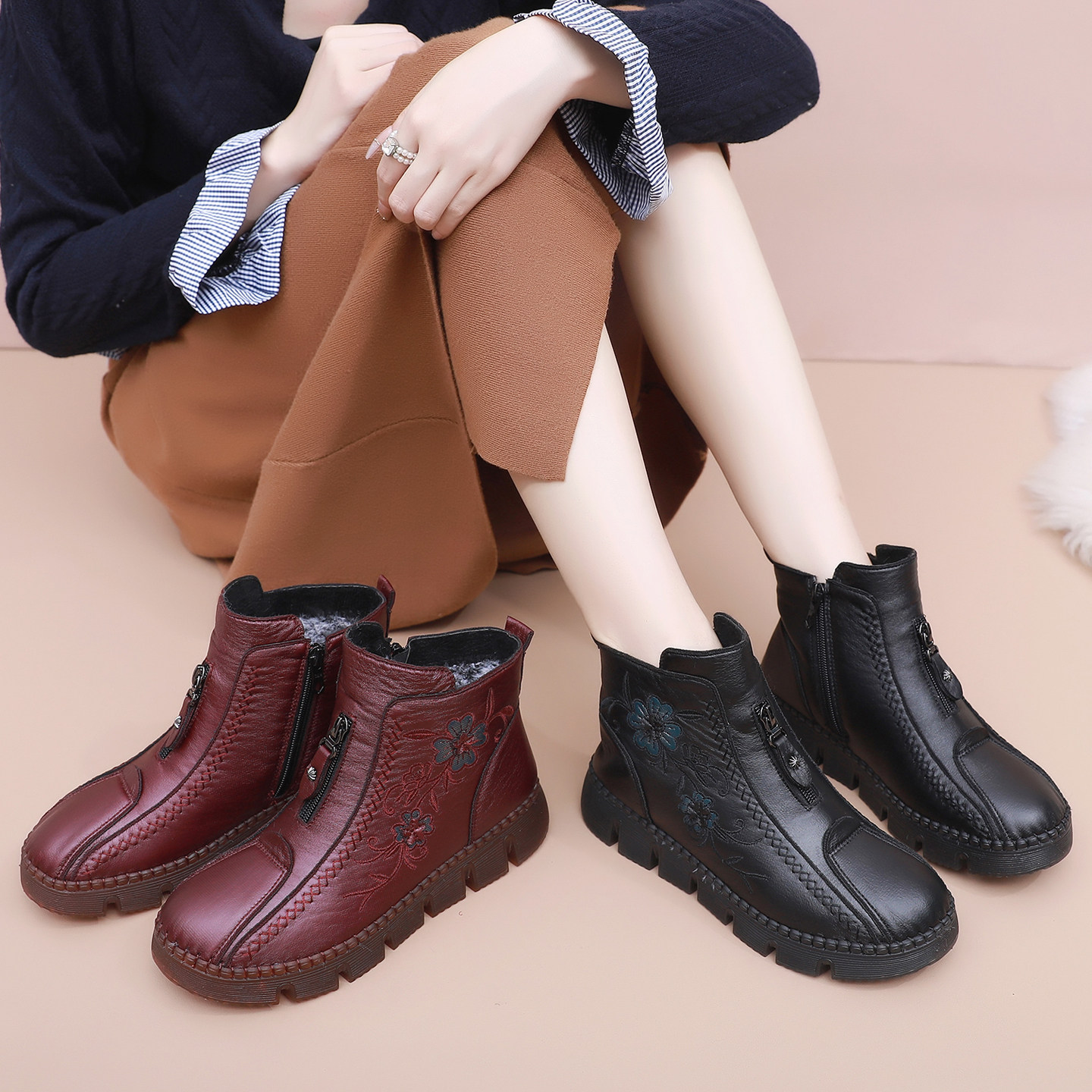 老北京布鞋女棉鞋冬季加绒保暖防滑牛筋底中老年妈妈大码高帮棉靴,淘宝优惠券,粉丝福利购,淘宝优惠卷