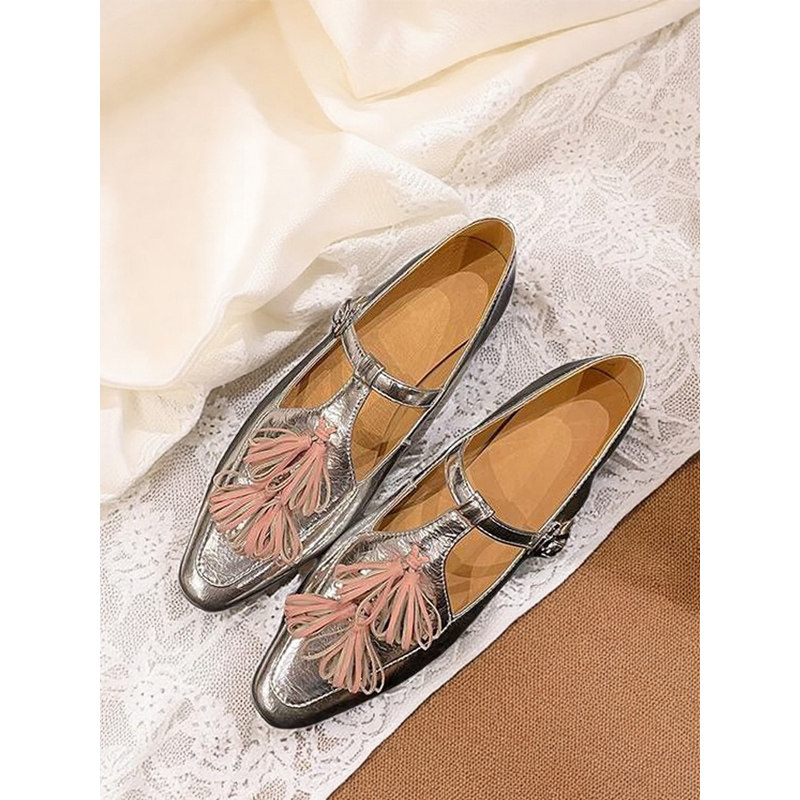 Le' Queen原创减龄 穗穗甩甩流苏玛丽珍T型扣带杏头四季平底单鞋,淘宝优惠券,粉丝福利购,淘宝优惠卷