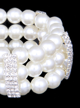 盖茨比仿珍珠手链带水钻戒指 1920s化妆舞会复古名媛派对宴会手饰