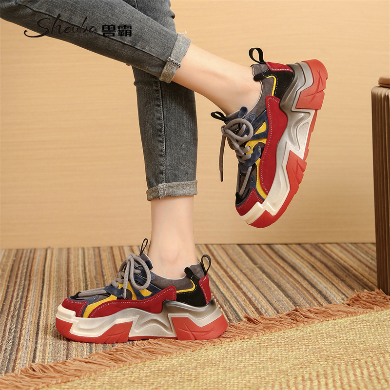 兽霸秋季新款拼色增高老爹鞋时尚潮流舒适休闲运动高街百搭女鞋子 - 图3