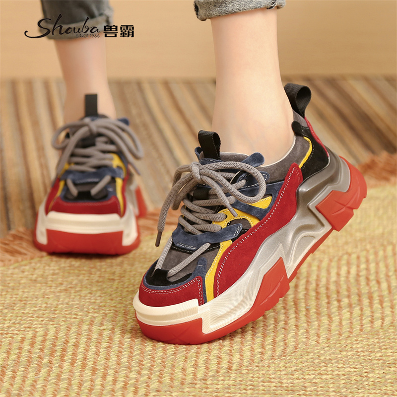 兽霸秋季新款拼色增高老爹鞋时尚潮流舒适休闲运动高街百搭女鞋子 - 图1