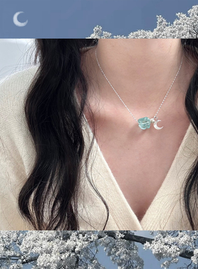 琉璃原石纯银锁骨链原创小众项链