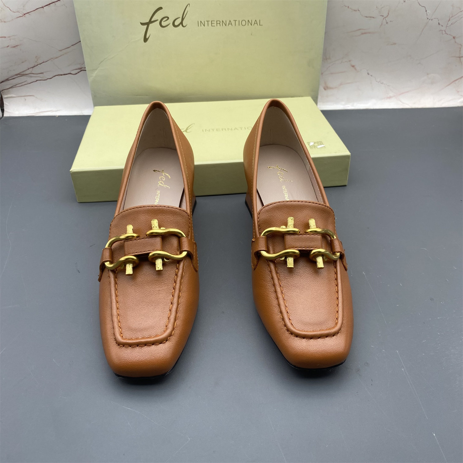 34码正品fed/艾芙伊迪撤柜牛皮处理女鞋方尖头中口粗跟中跟单鞋,淘宝优惠券,粉丝福利购,淘宝优惠卷