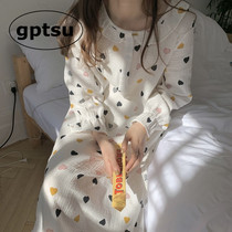 Japanese GP Korean Version Loving Doll Collar Pure Cotton Cloth Sleeping Skirt Woman Spring Autumn Season Long Sleeve Loose home Clothing Dress