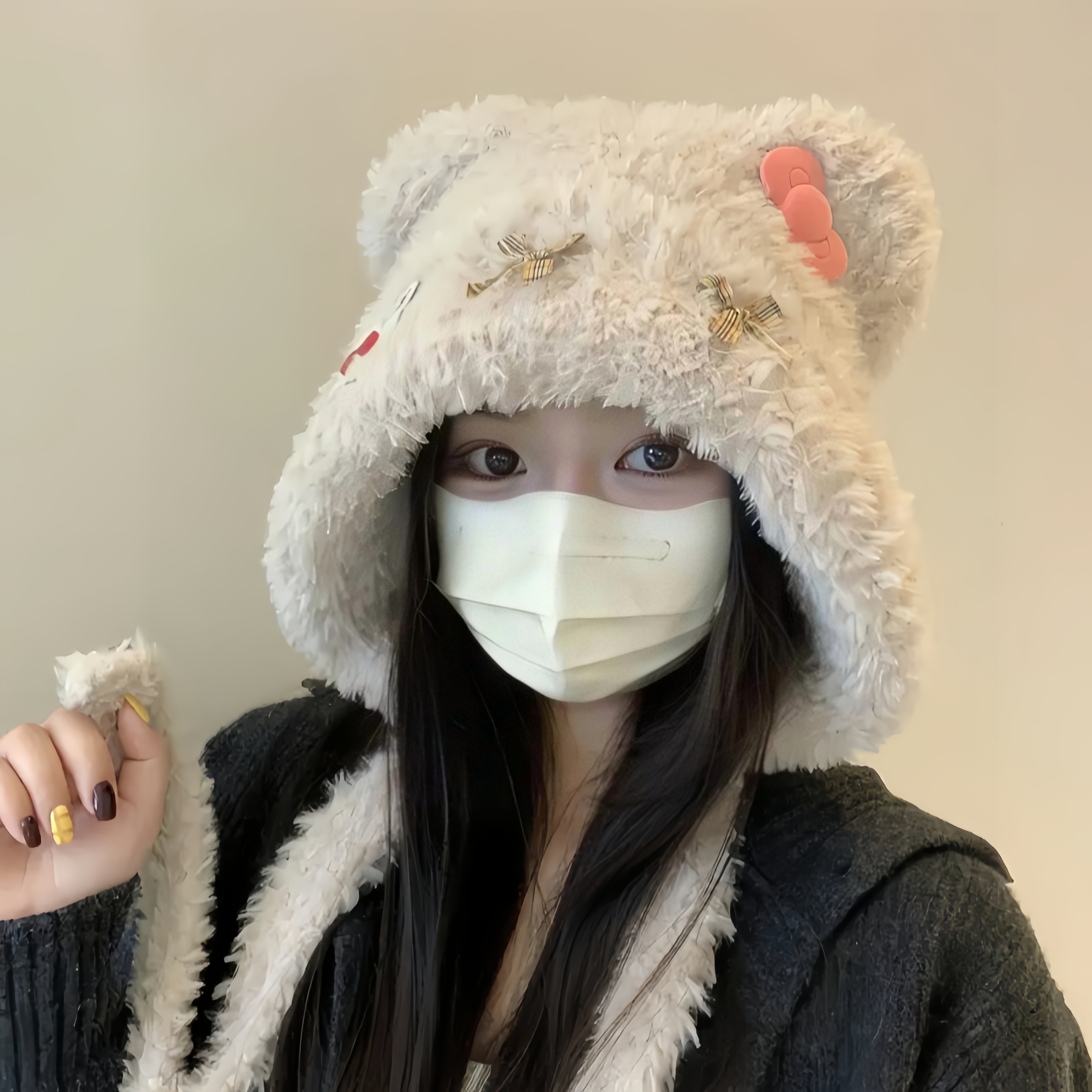 可爱小熊耳朵猫咪蝴蝶结毛绒帽女秋冬季保暖护耳雷锋帽显脸小帽子,淘宝优惠券,粉丝福利购,淘宝优惠卷