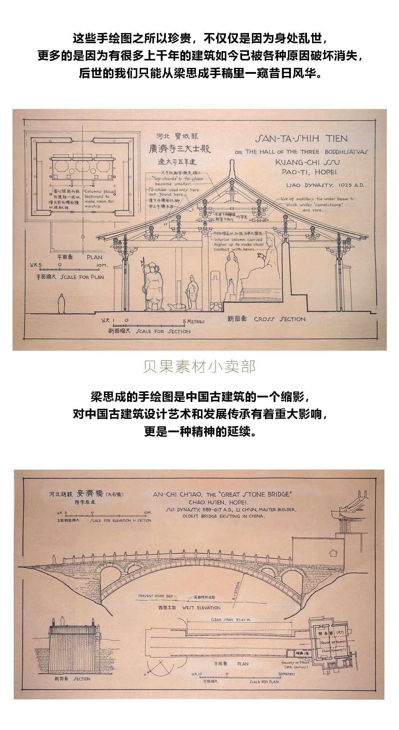 梁思成建筑手稿图像建筑史手绘图稿 法式唐宋古建筑构建图240张 - 图0