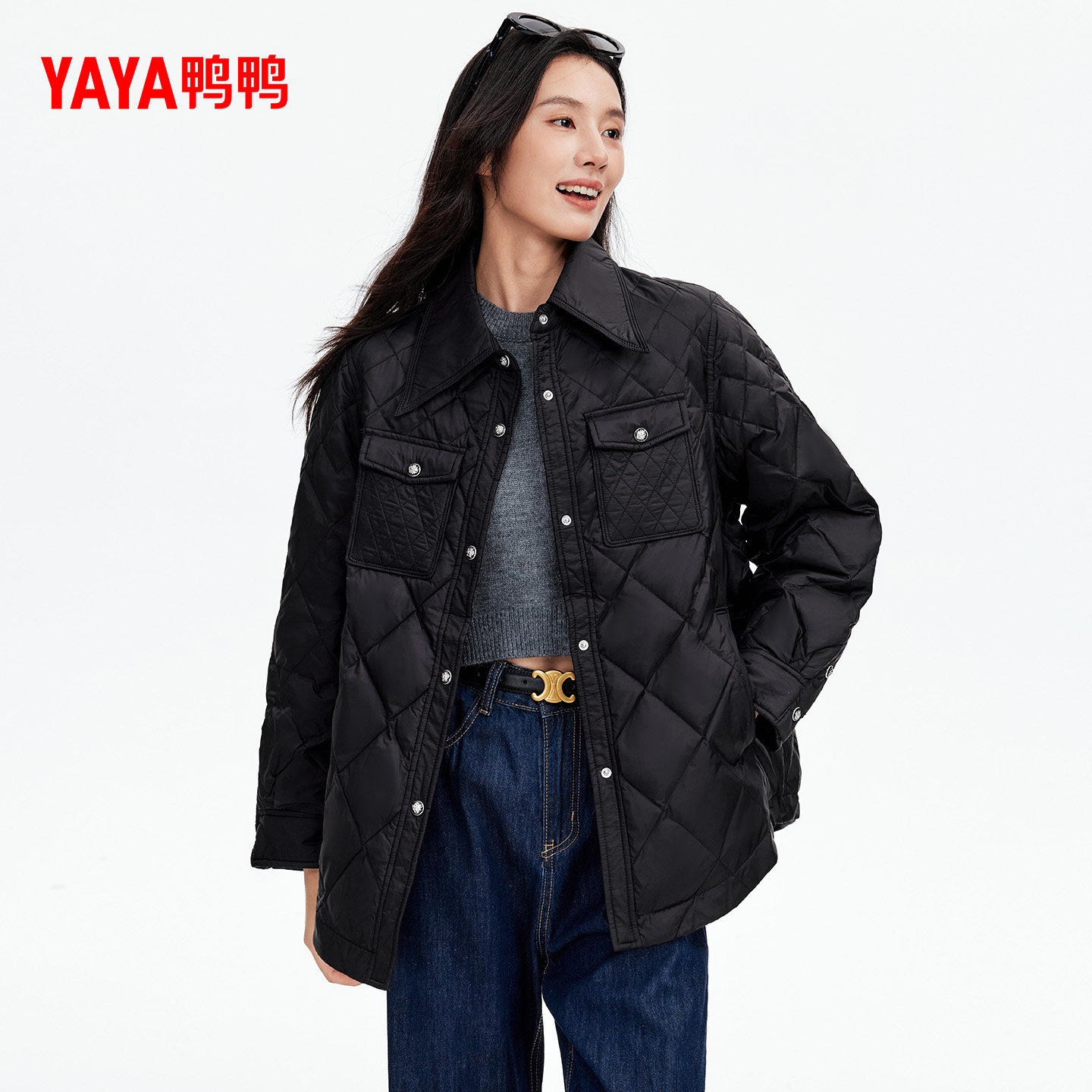 鸭鸭轻薄羽绒服女小香风2025秋冬反季爆款衬衫领时尚优雅舒适外套,淘宝优惠券,粉丝福利购,淘宝优惠卷