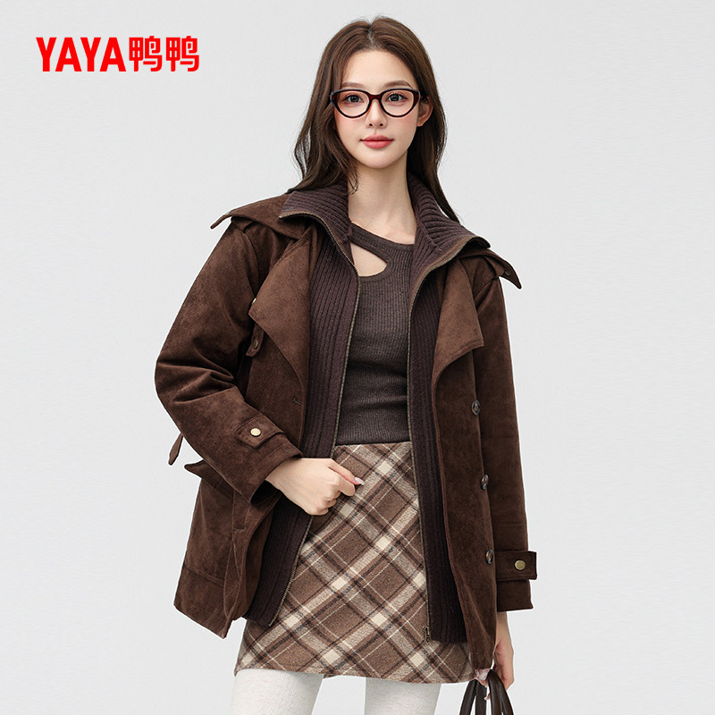 鸭鸭羽绒服女2025年秋冬新款时尚休闲舒适简约翻领百搭保暖外套S