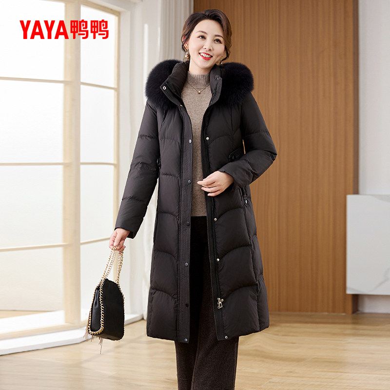 鸭鸭羽绒服女2025冬季新款中老年中长款狐狸毛领保暖妈妈装外套Y