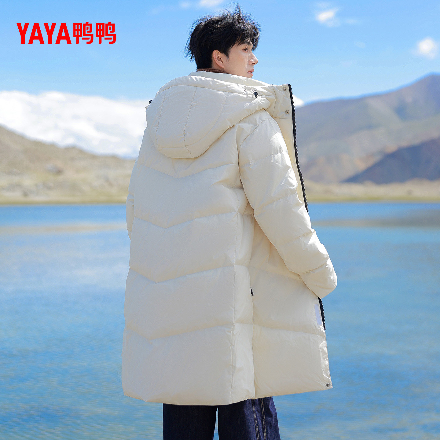 鸭鸭羽绒服男款2025年冬季新品中长款连帽加厚休闲保暖鸭绒外套M