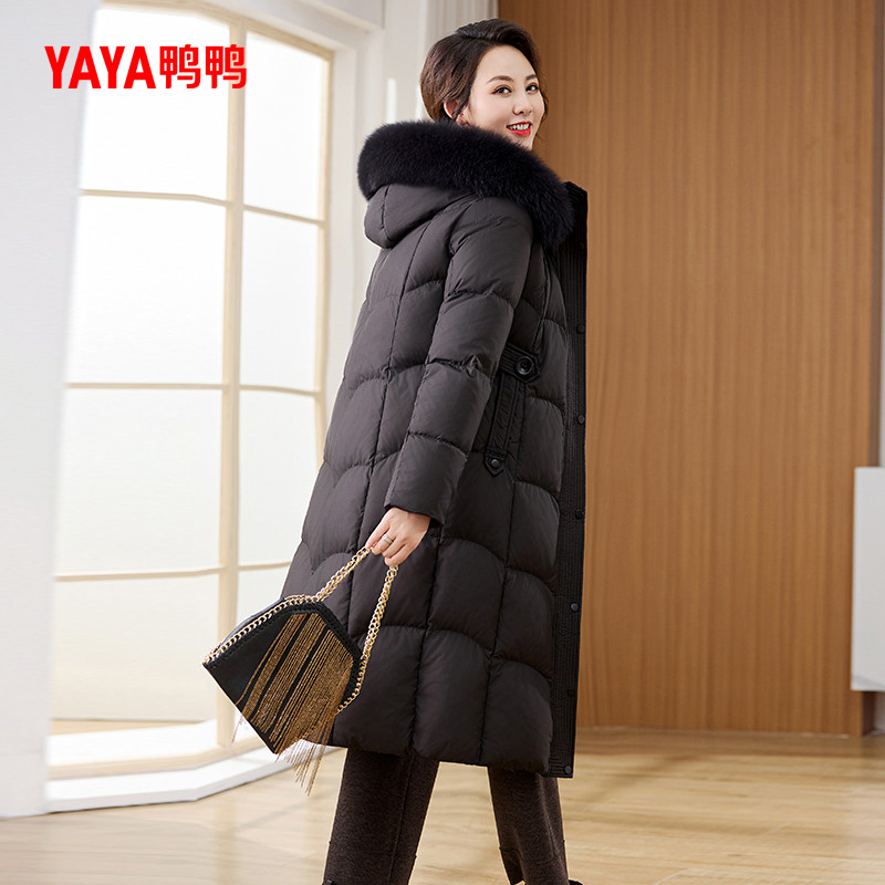鸭鸭羽绒服女2025冬季新款中老年中长款狐狸毛领保暖妈妈装外套Y