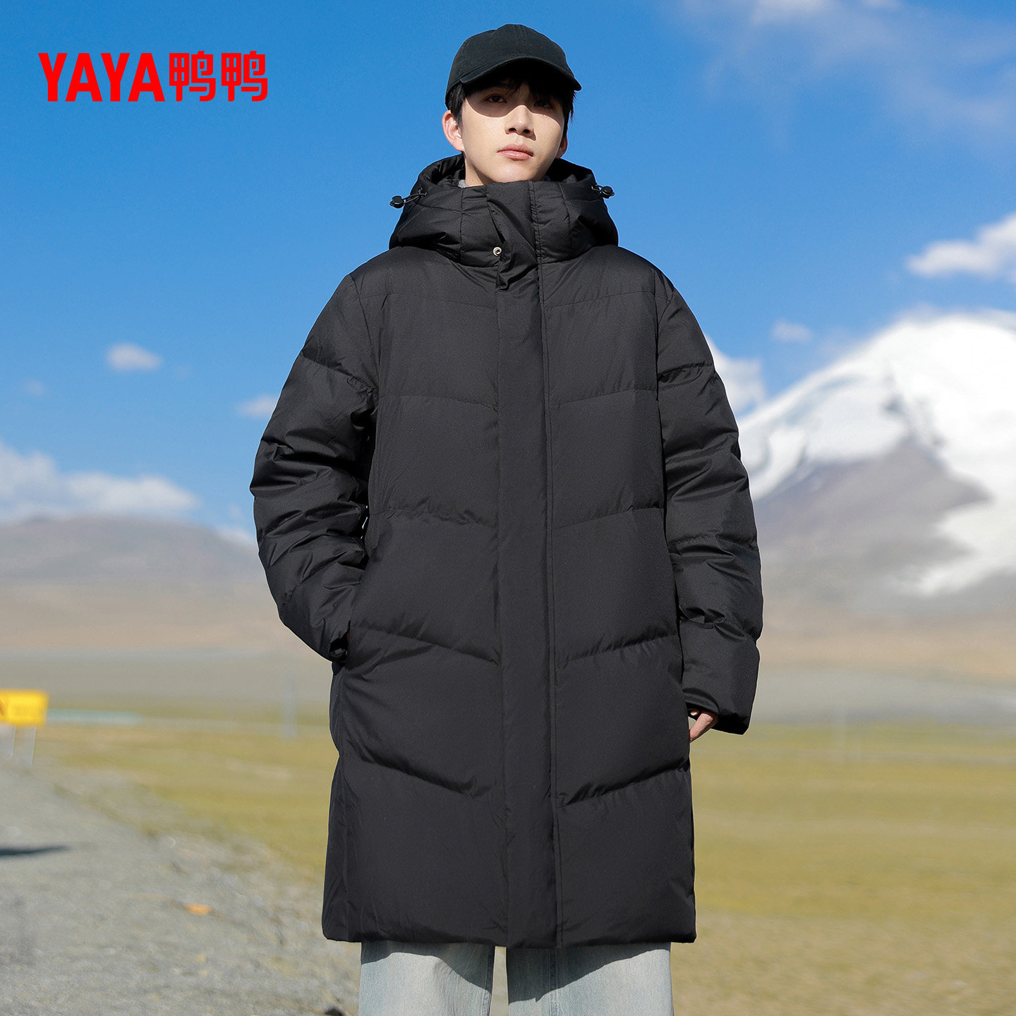 鸭鸭羽绒服男款2025年冬季新品中长款连帽加厚休闲保暖鸭绒外套M