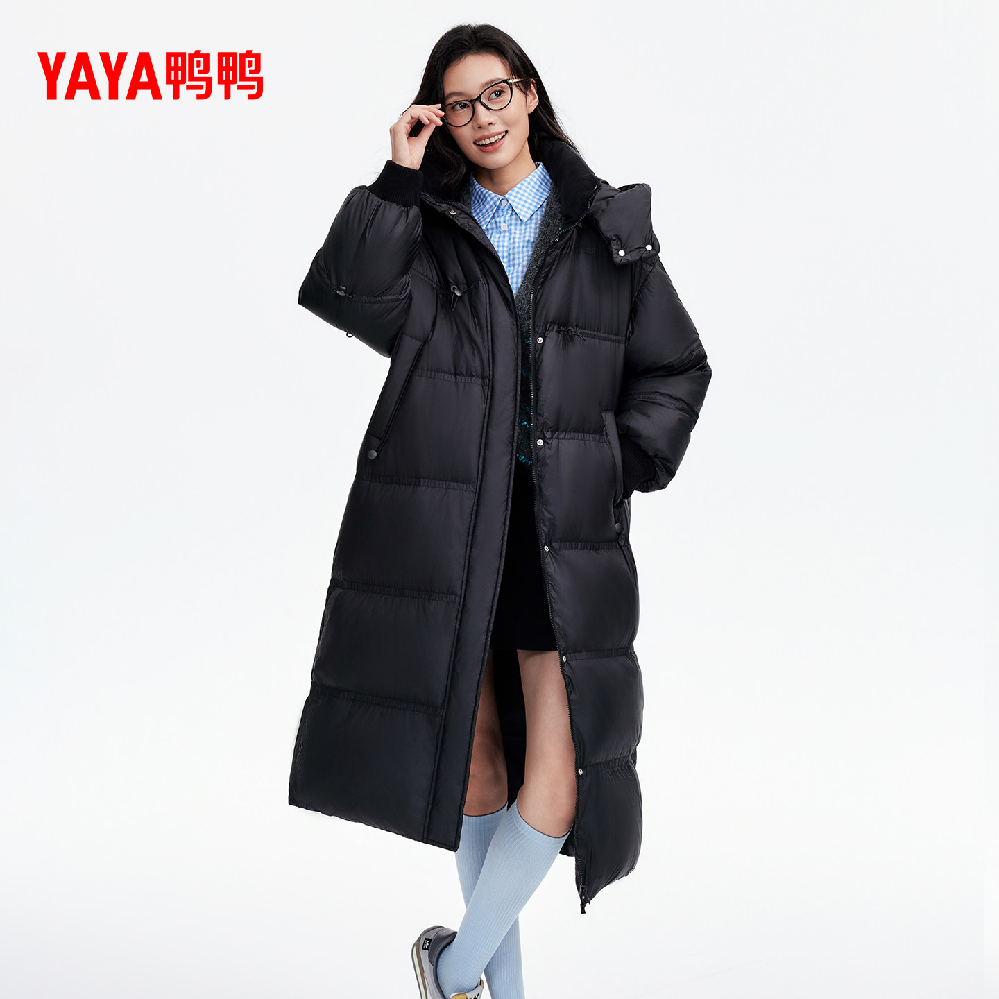 鸭鸭过膝超长羽绒服女2025年冬季面包服韩版宽松鸭绒保暖厚外套Y