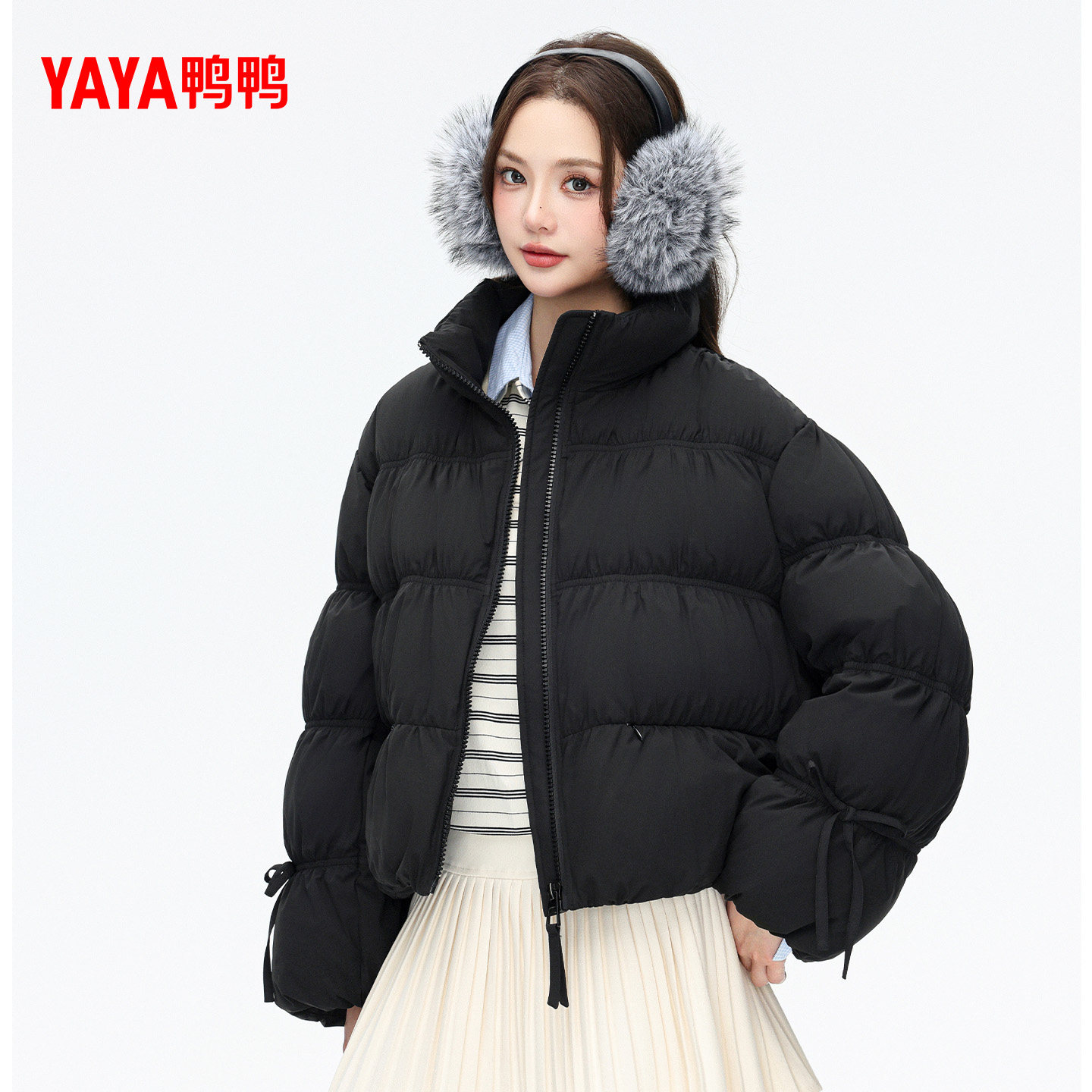 鸭鸭2025年冬新款短款羽绒服女立领泡芙面包服加厚保暖休闲外套M,淘宝优惠券,粉丝福利购,淘宝优惠卷