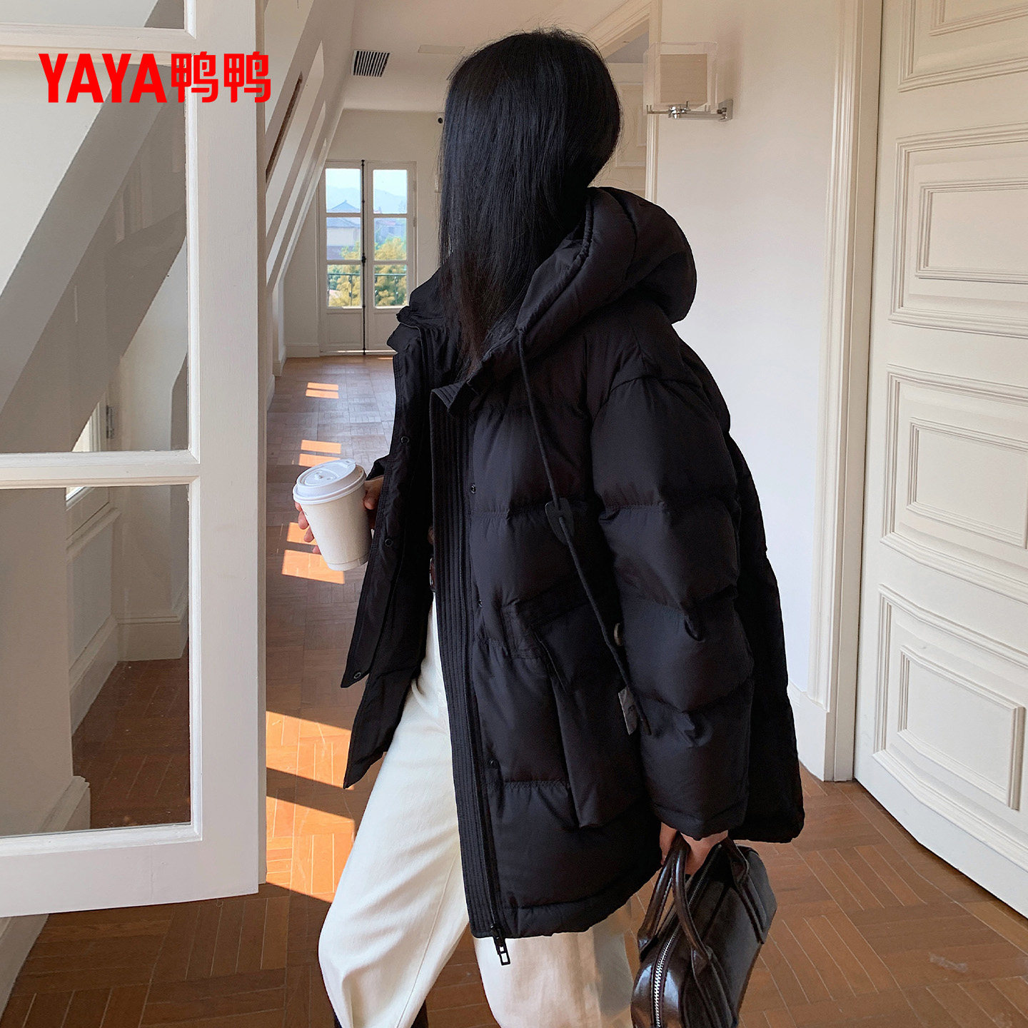 鸭鸭羽绒服女中长款2025年秋冬季新款时尚百搭加厚保暖连帽外套M,淘宝优惠券,粉丝福利购,淘宝优惠卷