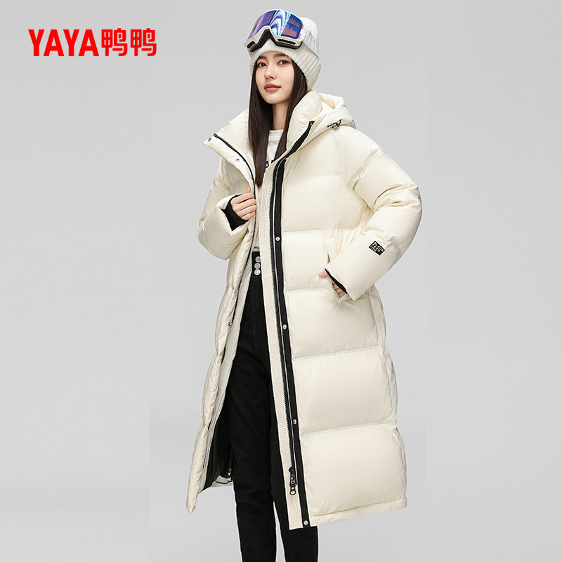 鸭鸭长款加厚羽绒服女2025年秋冬新品立领连帽时尚休闲保暖外套J