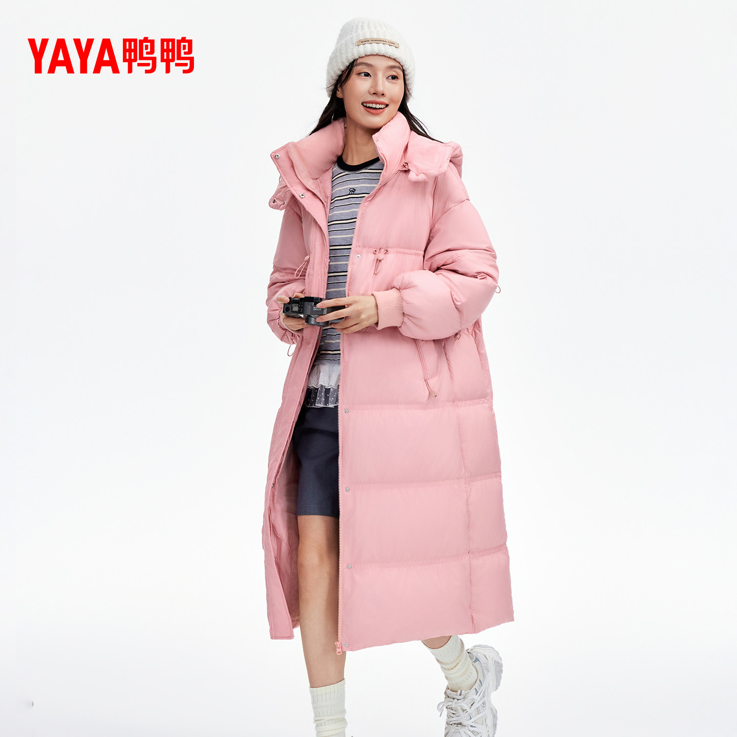 鸭鸭过膝超长羽绒服女2025年冬季面包服韩版宽松鸭绒保暖厚外套Y