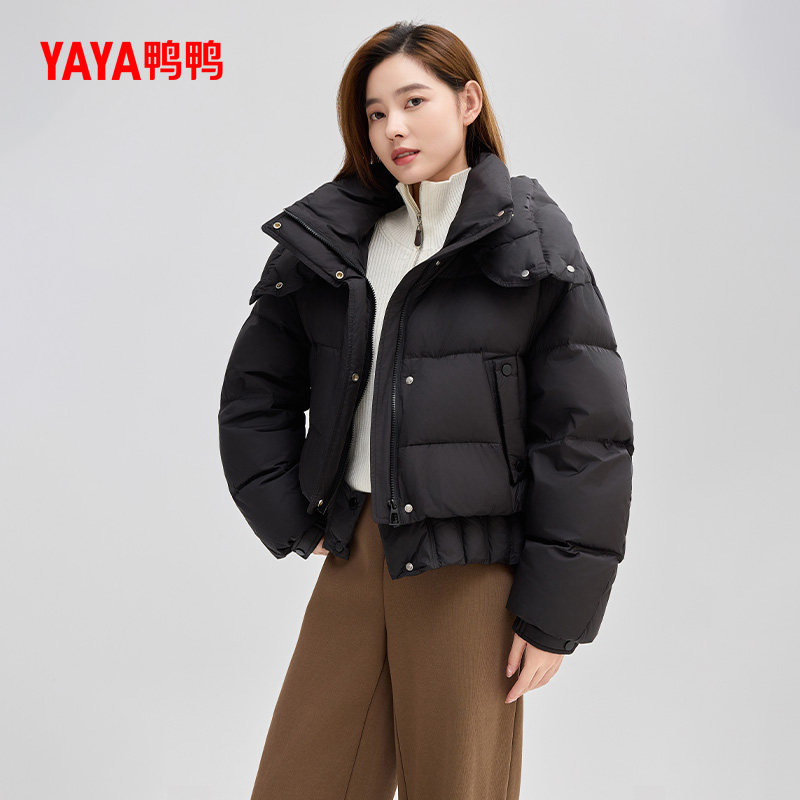 鸭鸭羽绒服女士2025年冬季短款连帽纯色小个子休闲百搭加厚外套Z