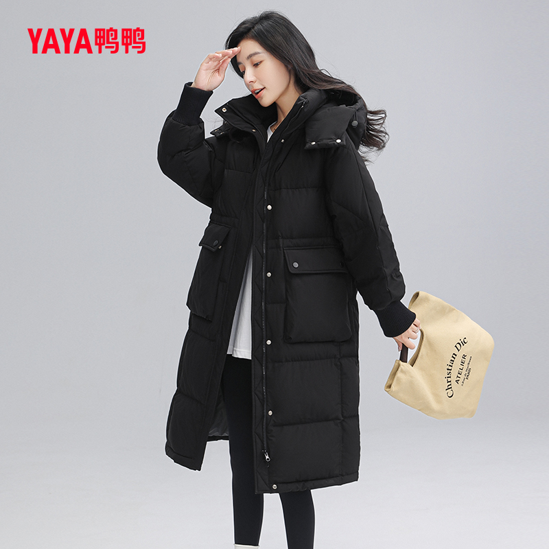 【鸭鸭官方旗舰店】中长款显瘦大口袋羽绒服