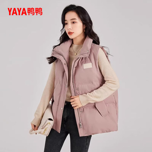 鸭鸭轻薄羽绒服马甲女短款秋冬秋冬立领韩版气质鸭绒背心马夹外套 - 图1