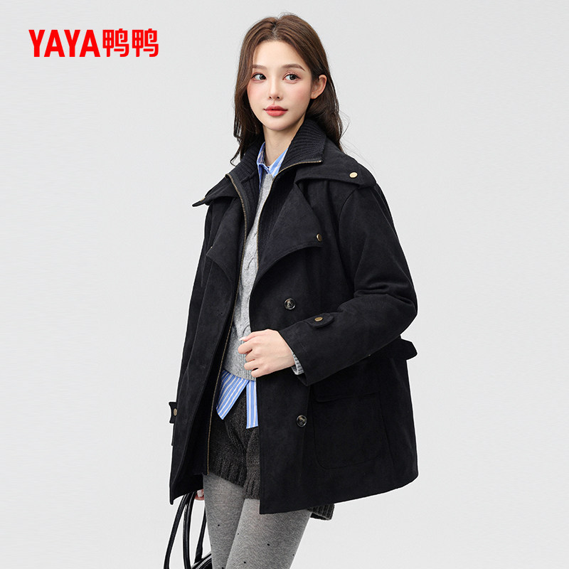 鸭鸭羽绒服女2025年秋冬新款时尚休闲舒适简约翻领百搭保暖外套S