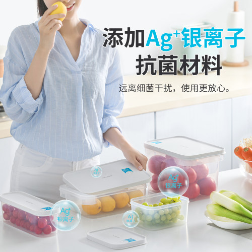 茶花保鲜盒抗菌水果食品收纳盒饭盒储物盒盒子塑料冰箱冷冻专用 - 图0