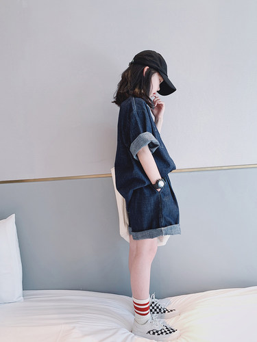 女童牛仔套装夏装2025新款时髦中大童洋气网红儿童短袖短裤两件套 - 图2