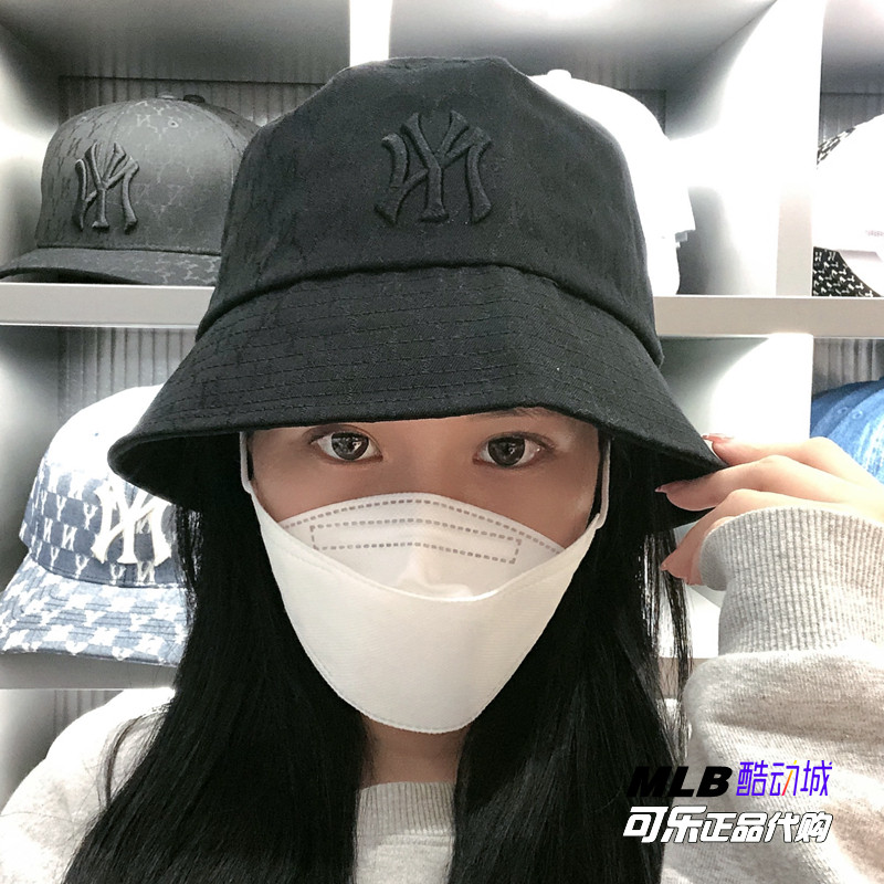 韩国mlb帽子21新款ny暗纹老花la满标时尚百搭遮阳盆帽女渔夫帽