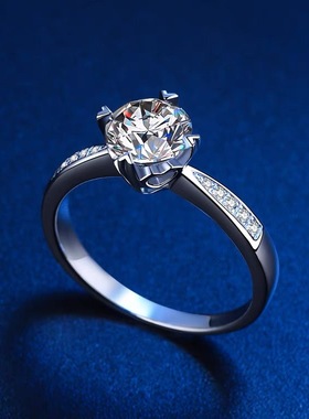 正品莫桑石女心心相印钻戒银镀金