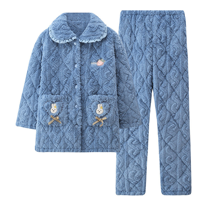 珊瑚绒夹棉睡衣女冬三层加绒特厚保暖防寒法兰绒提花甜美居家棉服,淘宝优惠券,粉丝福利购,淘宝优惠卷