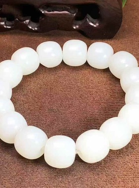 保真正品新疆和田玉山料手串手链13mm老型珠手串羊脂级